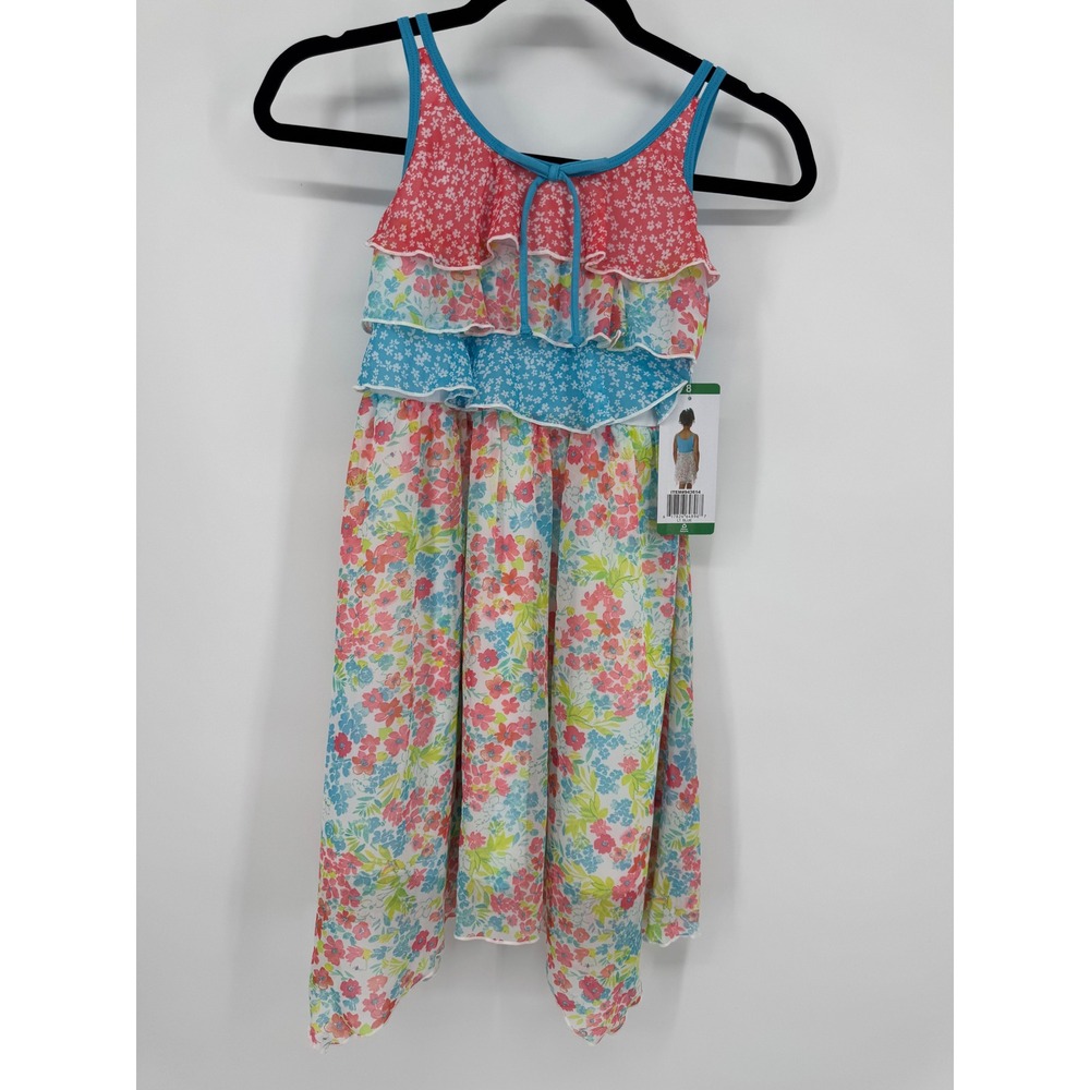 Jona Michelle Girls Floral Tiered Ruffle Dress Size 8 Multi-Color Sleeveless